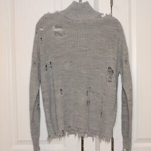 CARMAR Distressed Gray Turtleneck Open Shoulder Sweater | Small‌‌‌‌‌‌‌‌‌‌‌‌‌‌‌‌‌